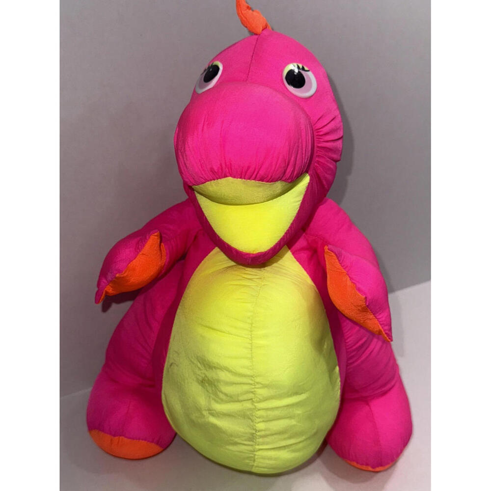 Vintage 1992 Fisher‎ Price Puffalumps Dino Hot Pink   T-Rex Dinosaur Plush